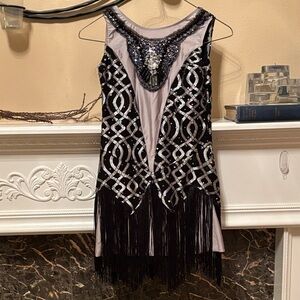 Chic Black and Silver Beaded Kids Dance Costume